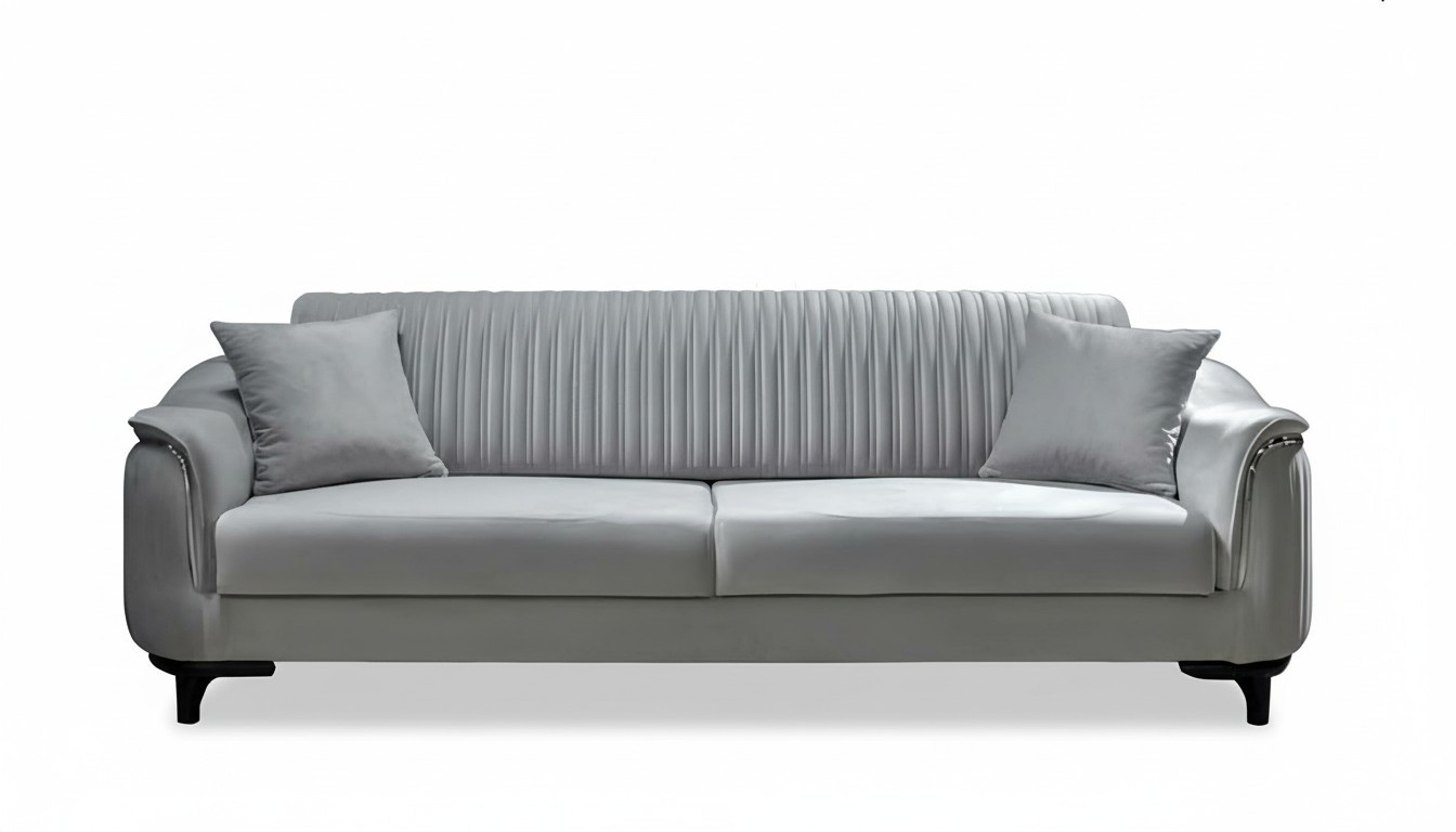 Graue Couch Wohnzimmer Dreisitzer Sitzpolster Sofa Möbel Samt Holz