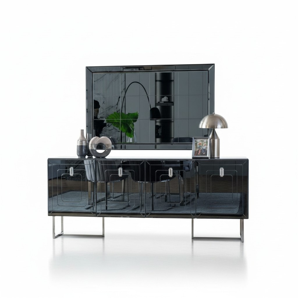 Graue Esszimmer Möbel Glasspiegel Designer Edelstahl Anrichte Luxus Set