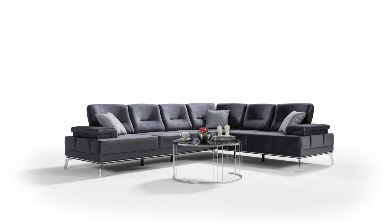 Graue Polstercouch Designer Edelstahl Ecksofa Moderne Wohnzimmer Möbel