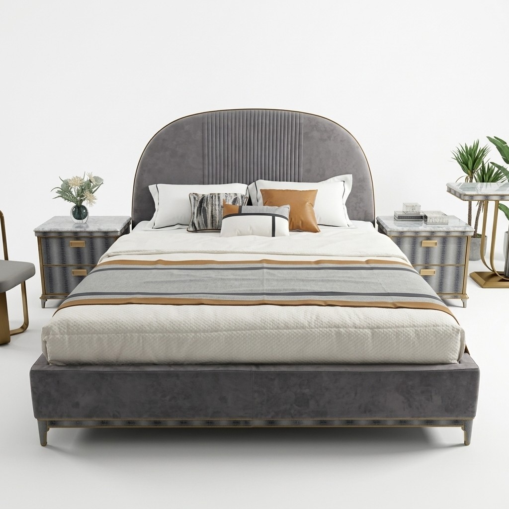 Graue Schlafzimmer Garnitur Bettgestell 2x Nachttische Doppelbett 3tlg