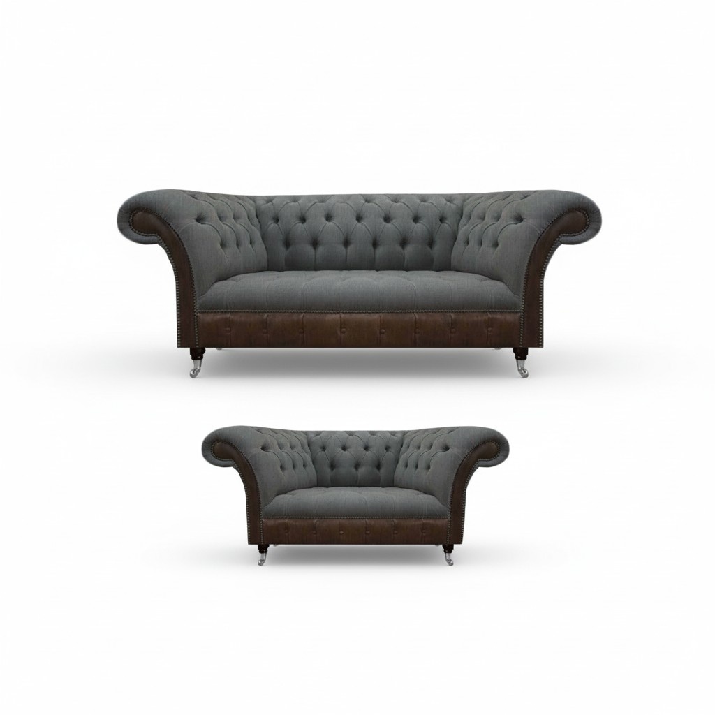 Graue Wohnzimmer Chesterfield Couchen Moderne Sofagarnitur 2tlg Edles Set