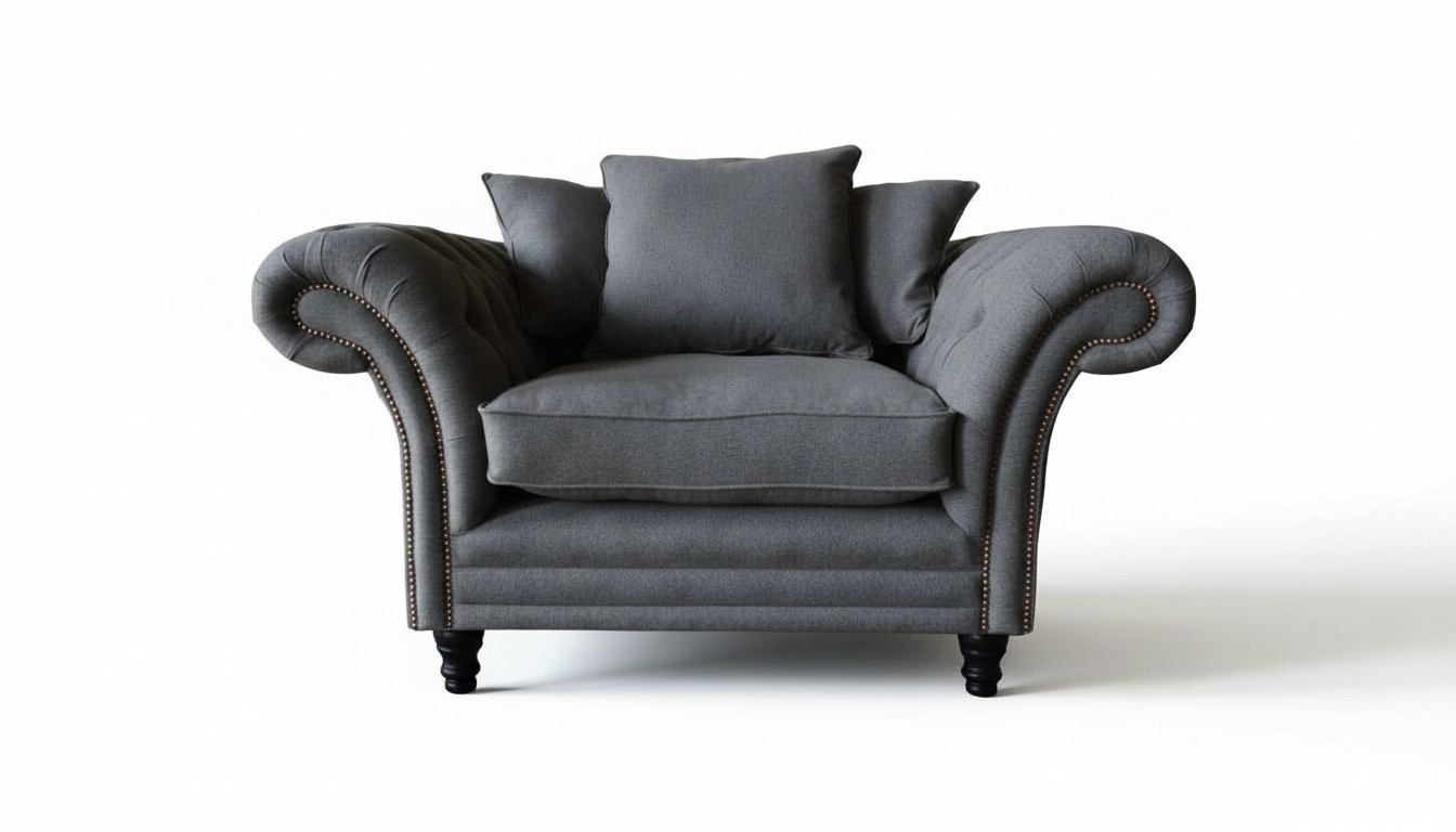 Grauer Chesterfield Design Sessel Couch Polster Luxus Textil Couchen 1 Sitzer