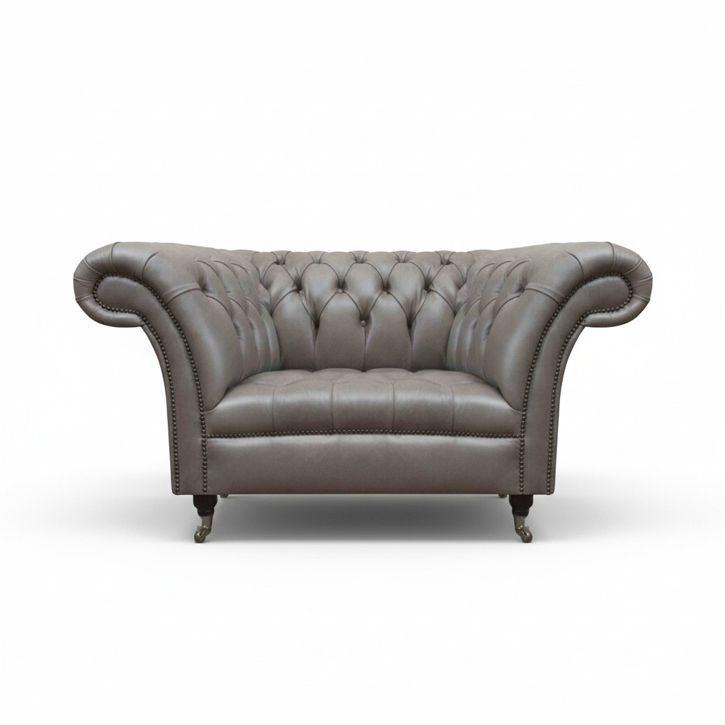 Grauer Chesterfield Lehnsessel Ledersessel Einsitzer Wohnzimmer 1-Sitzer