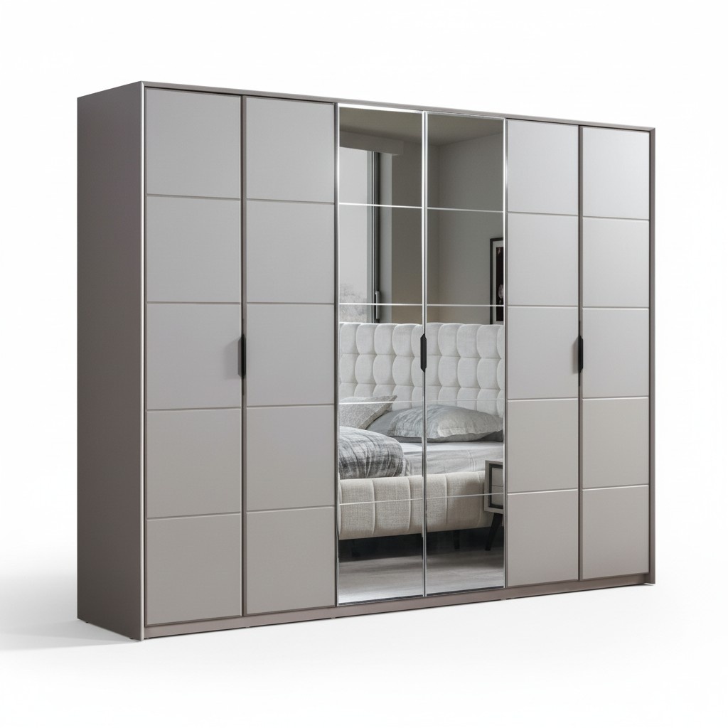 Grauer Kleiderschrank 6-türiger Schlafzimmer Schrank Luxus Glasschränke