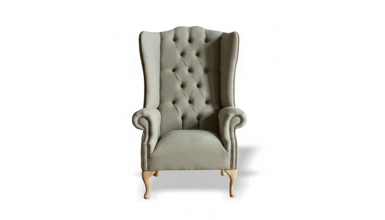 Grauer Ohrensessel Sessel Couch Polster Sofa Textil Chesterfield Couchen