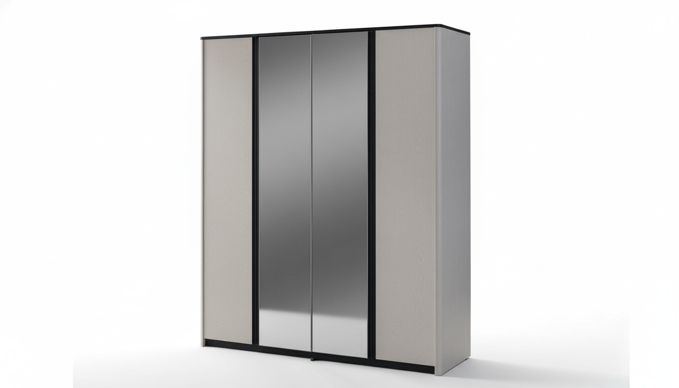 Grauer Schlafzimmerschrank Designer Spiegelschrank Holz Kleiderschrank