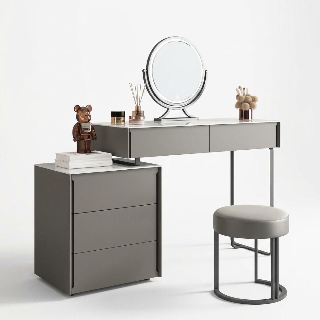 Grauer Schminktisch Designer Schlafzimmer Möbel Holz Luxus Frisiertisch