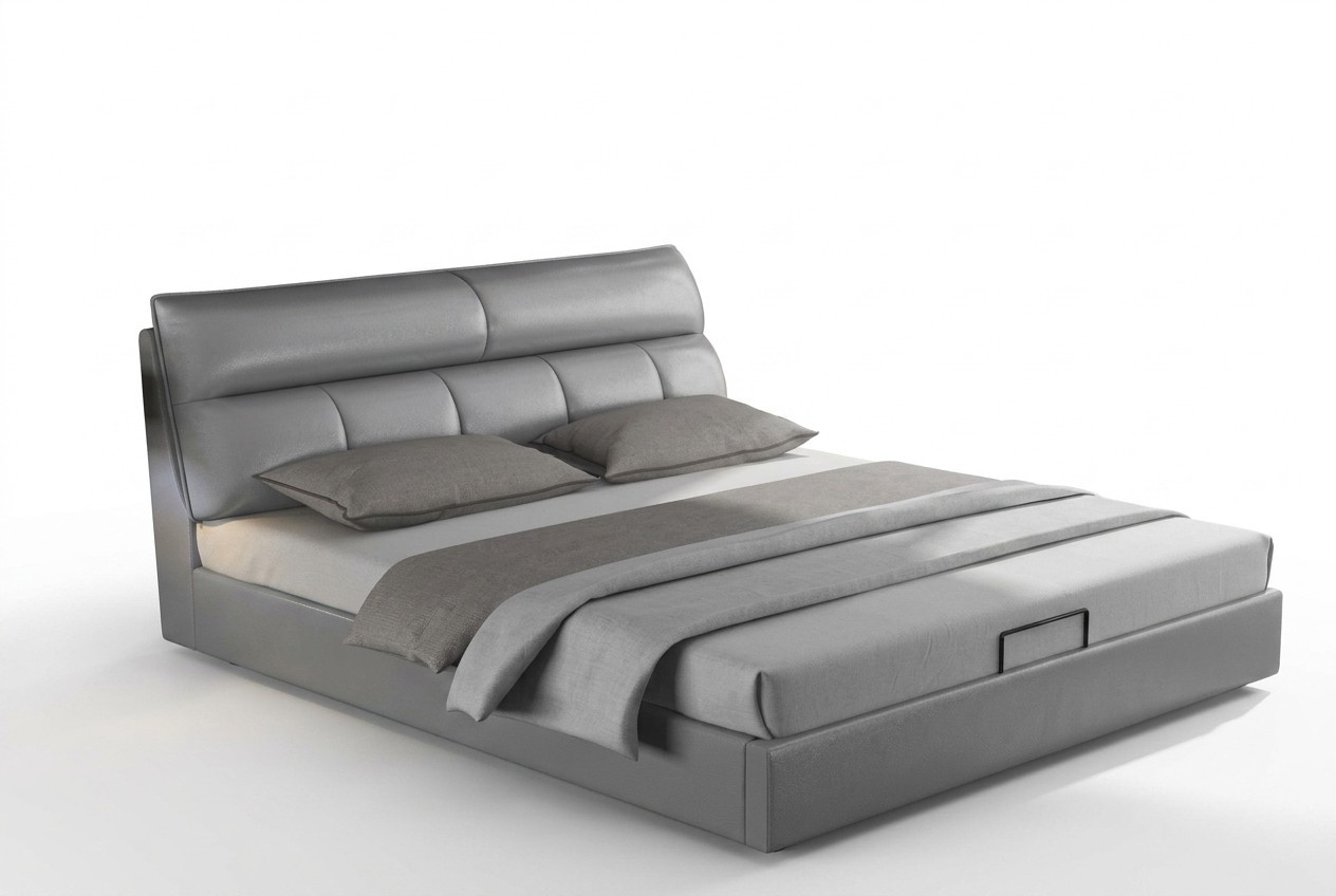 Graues Designer Bett Schlafzimmer Betten Textil Leder Hotel Polster
