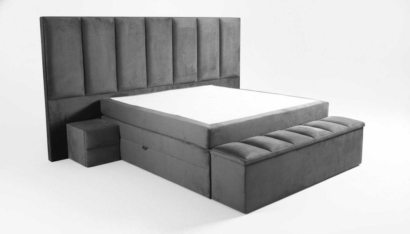 Graues Doppelbett+2x Nachttische klassisches Schlafzimmermöbel Design