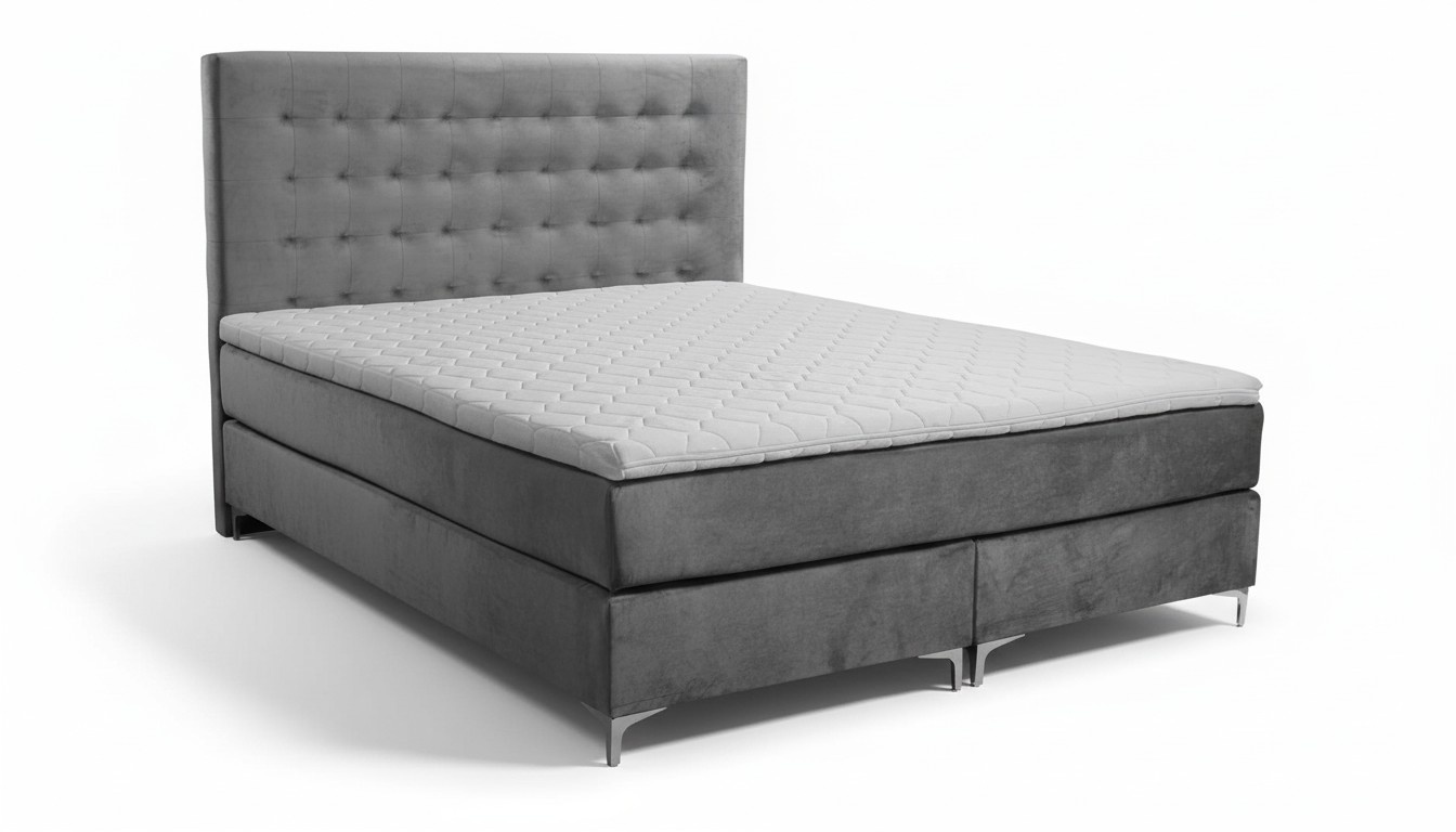 Graues Doppelbett Klassisches Schlafzimmermöbel Design Eleganter Stoff neu