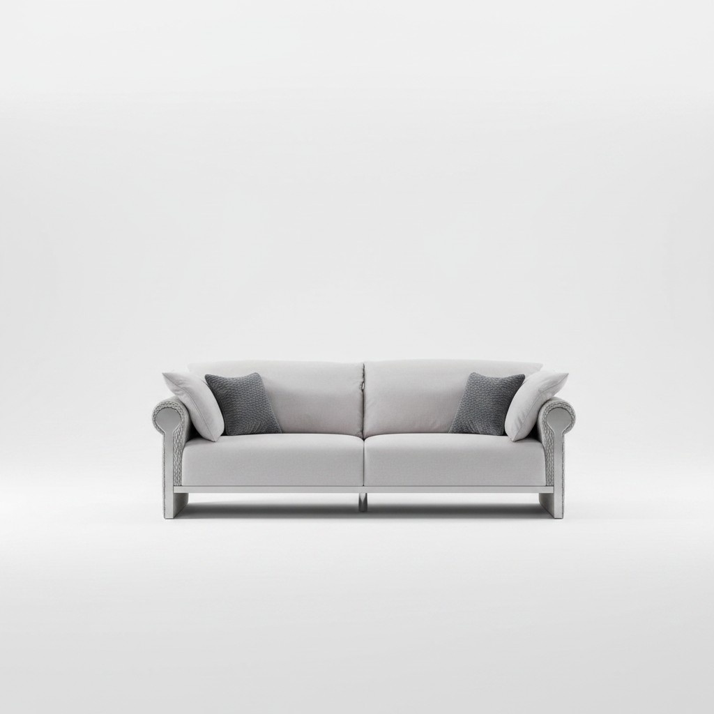 Graues Holz-Textil 2-tlg. Wohnzimmer-Set mit Sofa und Couchtisch