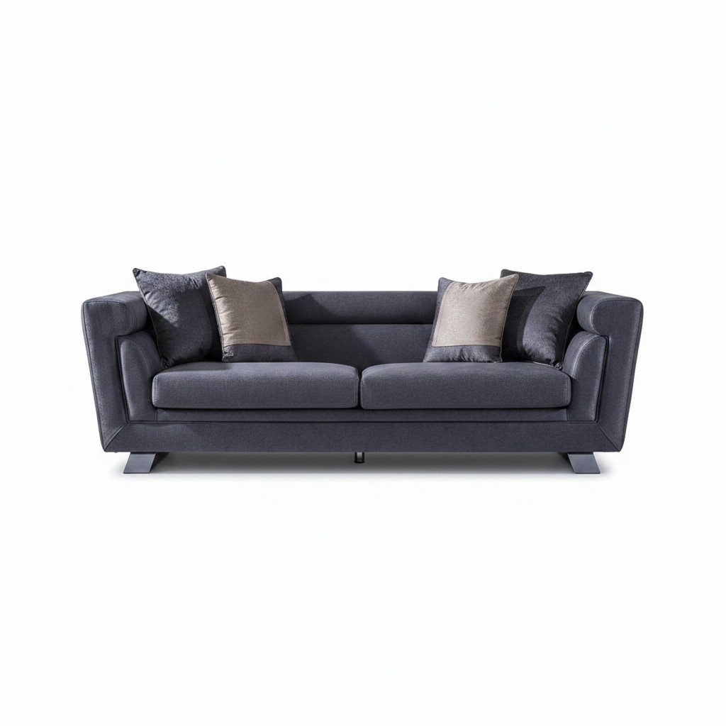 Graues Holz-Textil 3-Sitzer-Sofa modernes elegantes Wohnzimmermöbel