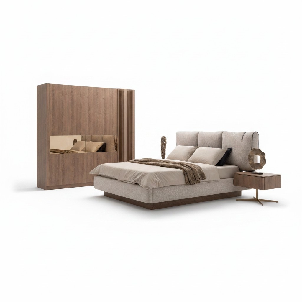 Graues Holzbett im eleganten Design für stilvolles Schlafzimmer