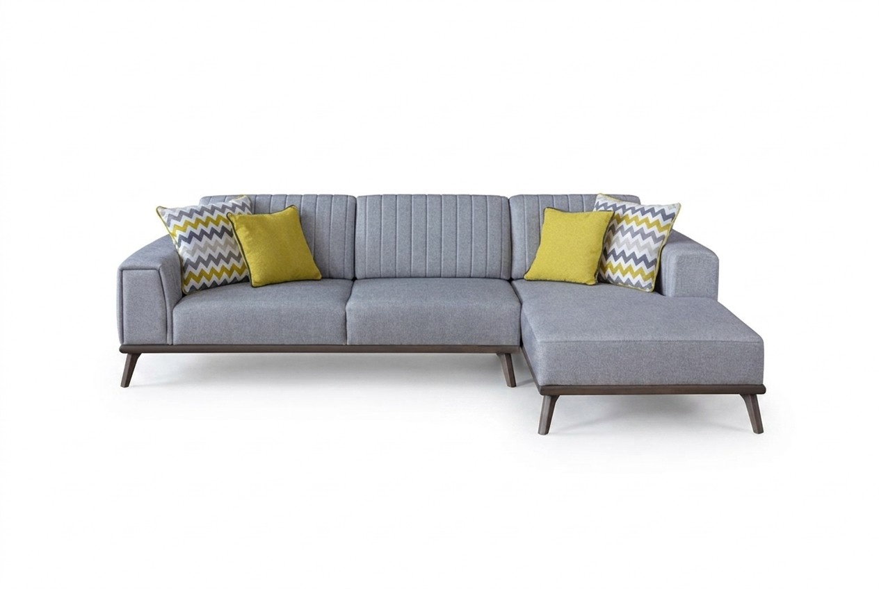 Graues L-Form Ecksofa Wohnzimmer Wohnlandschaft Polster Sofas Couchen