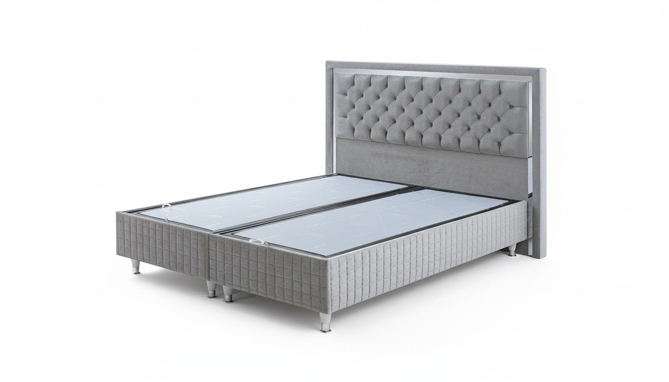 Graues Polsterbett Schlafzimmer Bettgestell Rechteckiges Doppelbett Neu