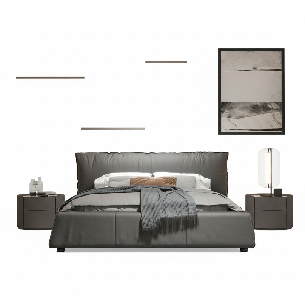 Graues Schlafzimmer Bett Designer Doppelbett Holzgestell Neues Lederbett