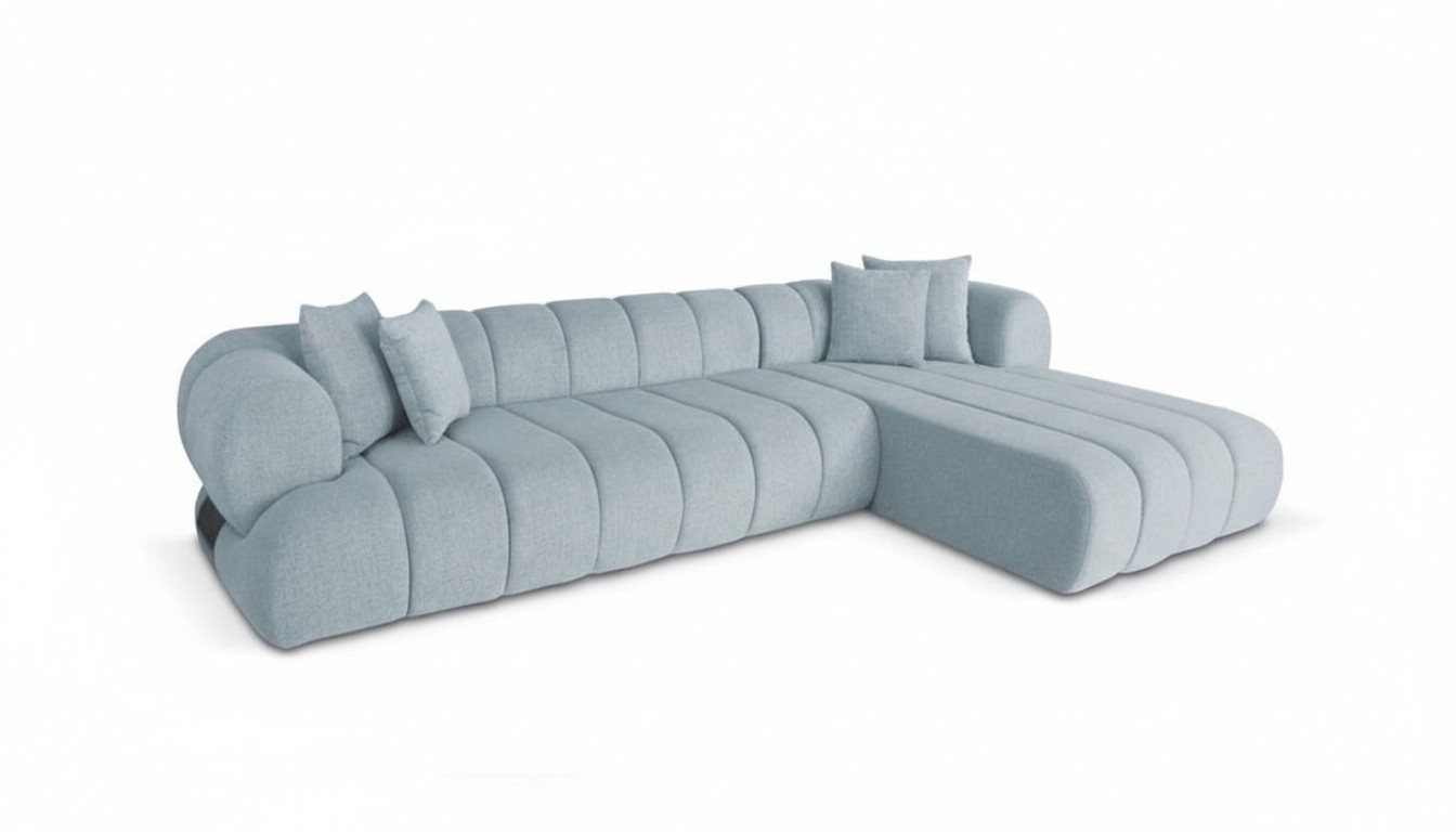 Graues Stoff Ecksofa L-Form Couch Designer Polster Möbel Holzgestell