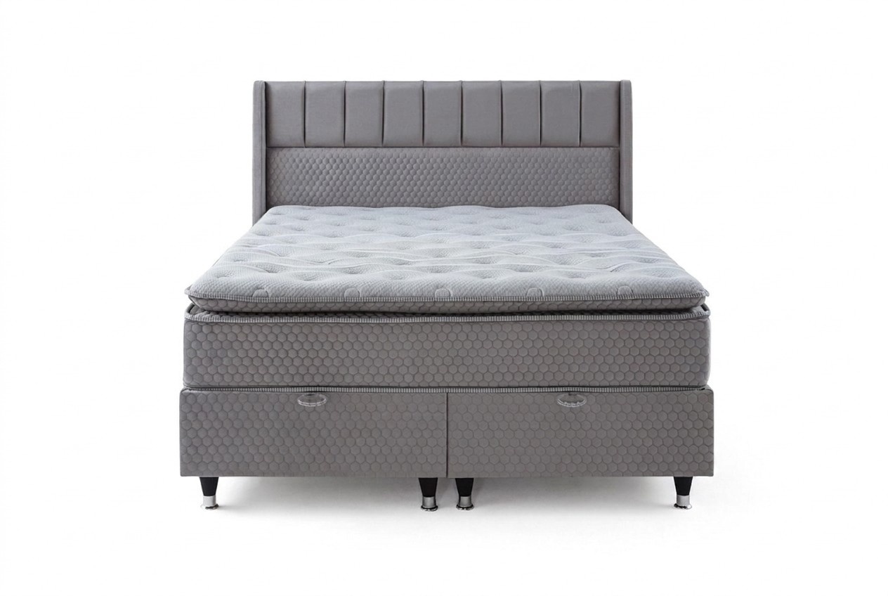 Graues Textillbett Designer Schlafzimmer Doppelbett Einfarbiges Bett Neu