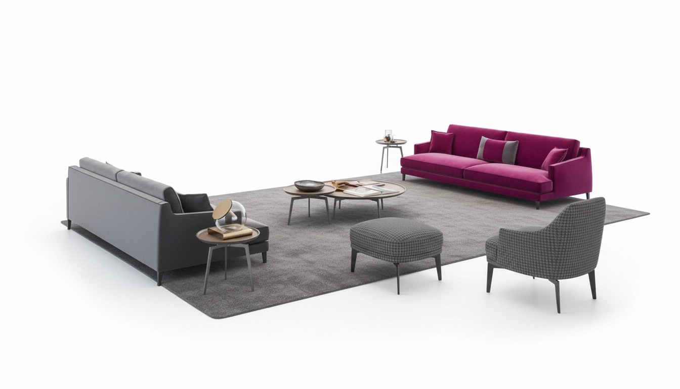 Große Graue Wohnzimmer Sofagarnitur Luxus 3+2+1 Sitzer Hocker 4tlg Neu