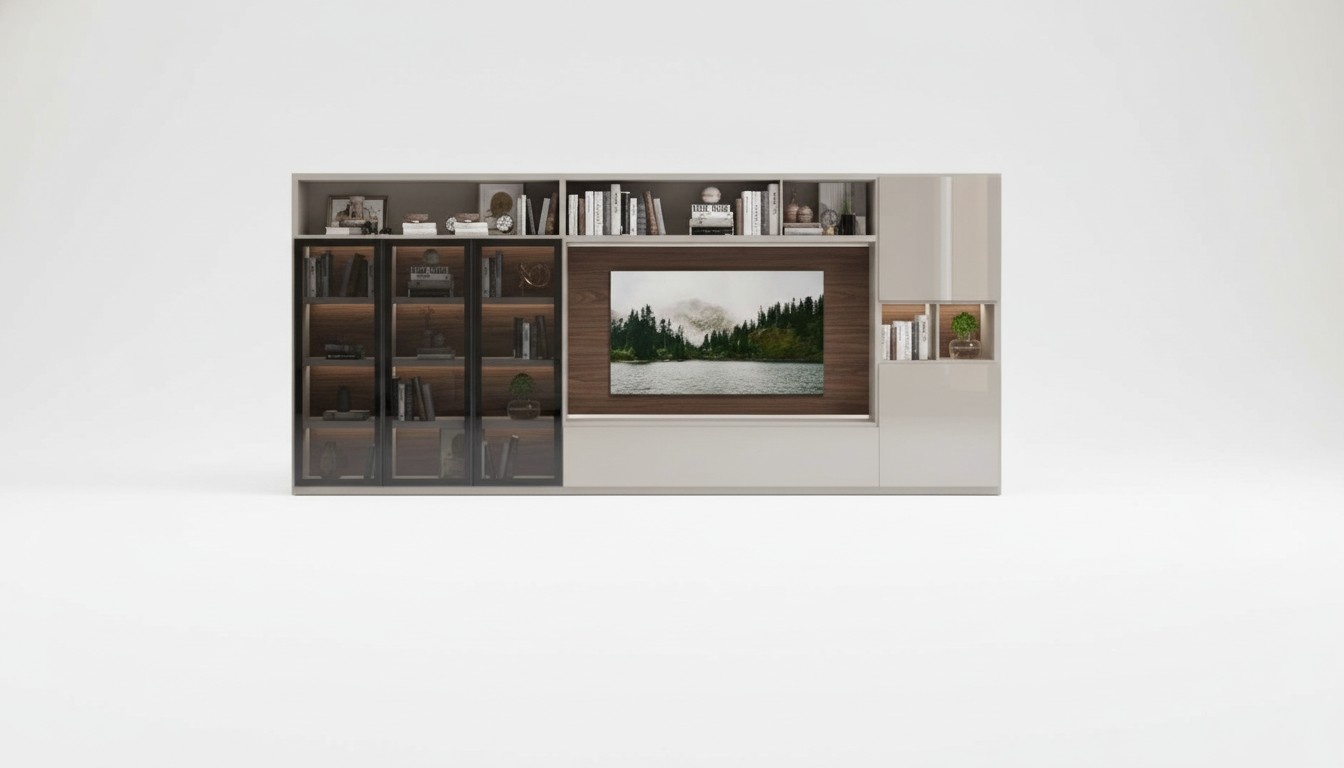 Große Wohnwand Glastüren Wohnzimmermöbel Moderne Wohnwände Schrank