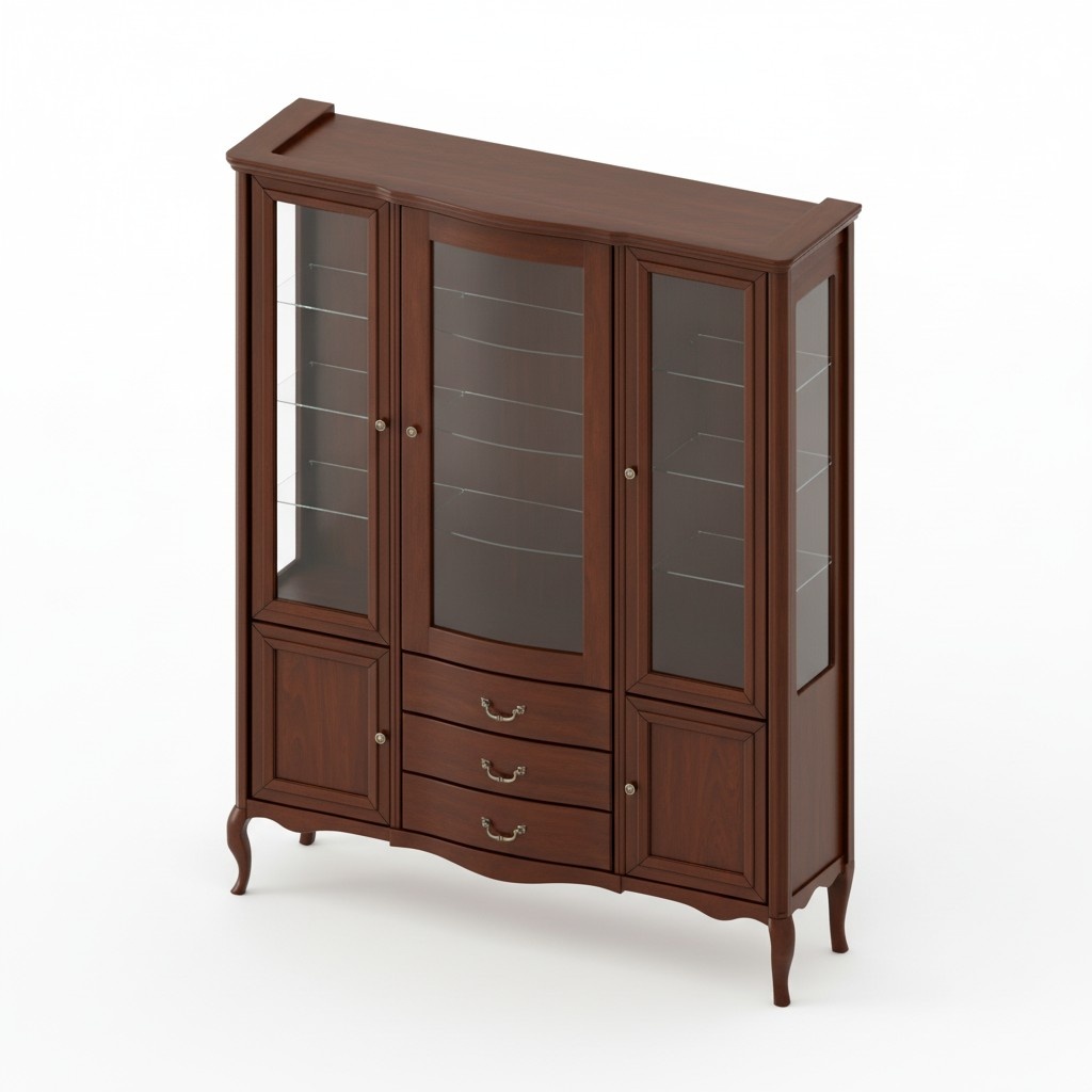 Großer Schrank Massiv Echtholz Rustikal Klassische Vitrine Vitrinenschrank PR-W3