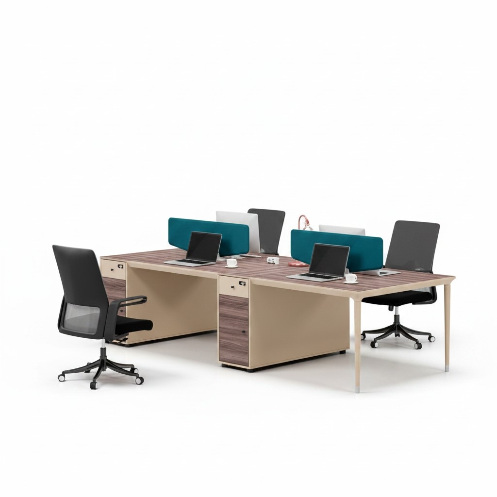 Großes Arbeitstisch Schreibtisch für 4 Personen Holz Bürotisch Beige