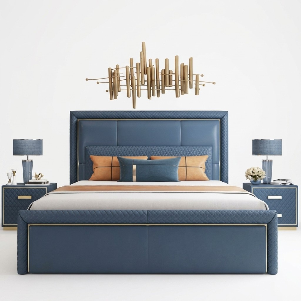 Großes Blaues Schlafzimmer Bett Designer Doppelbetten Kunstlederbetten