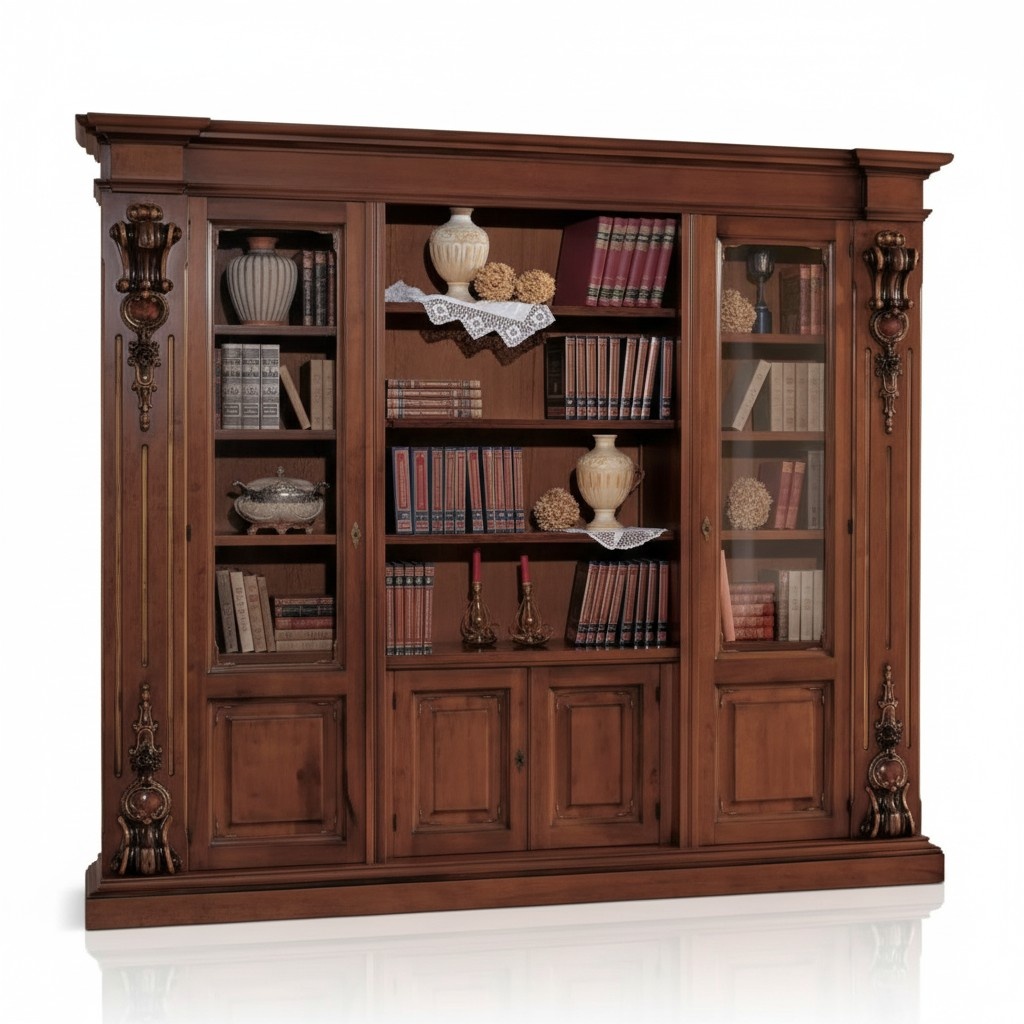 Großes Braunes Bücherregal Luxus Vitrine Holzschrank Massivolz Möbel