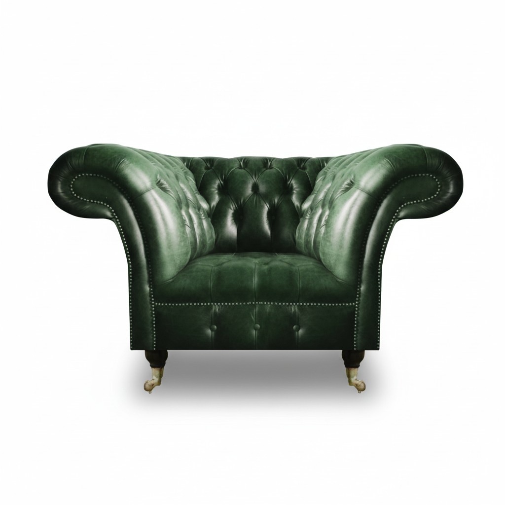 Grün Leder Sessel Wohnzimmer Chesterfield Luxus Polstermöbel Design Möbel