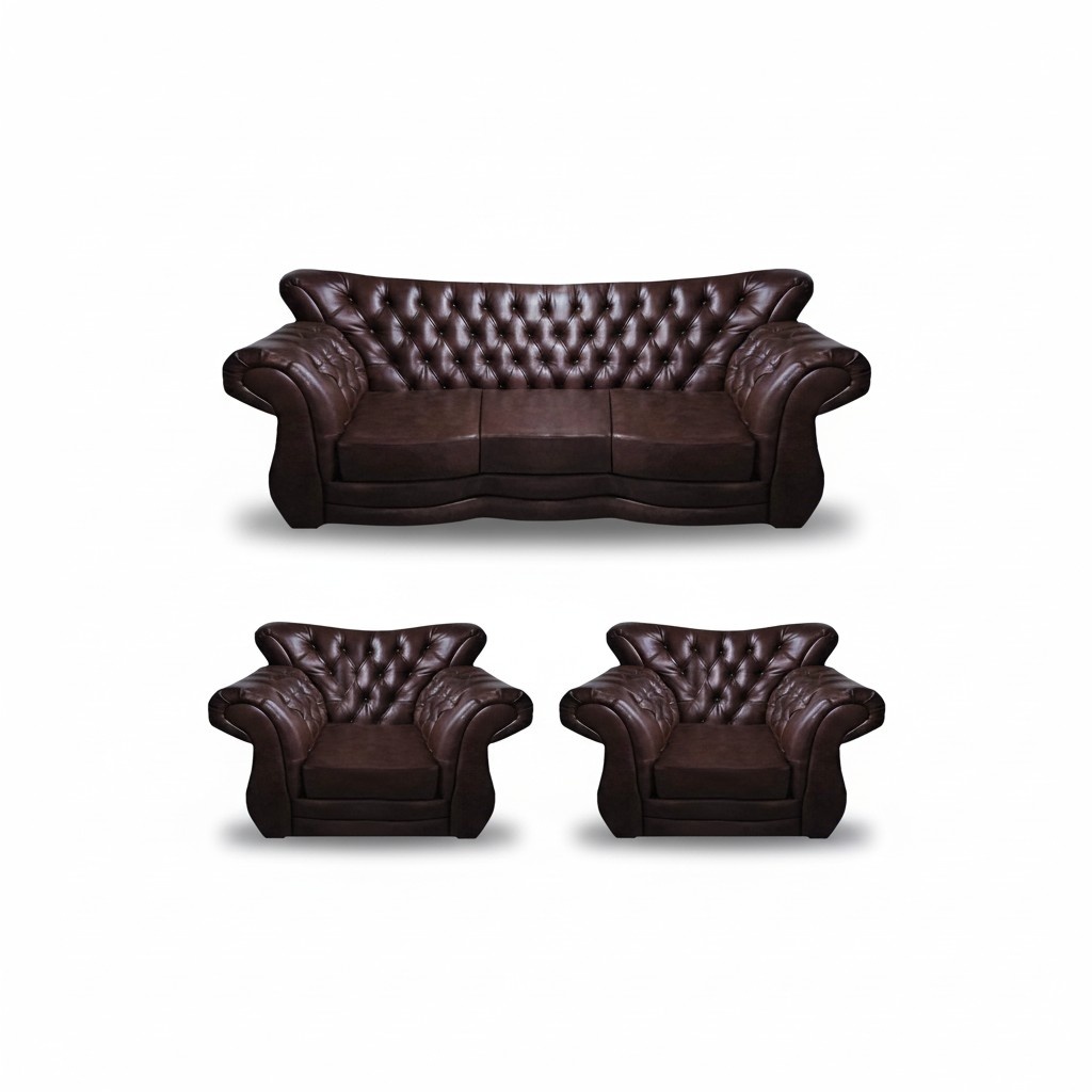 Grün Leder Sofa Set 3tlg Sitzmöbel Braun Sofagarnitur Komplett Chesterfield