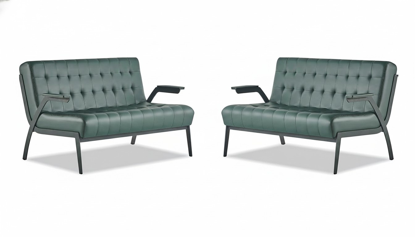 Grün Sofa-Set Leder 2-Sitzer Sofas Modern Chesterfield Couch Edelstahl