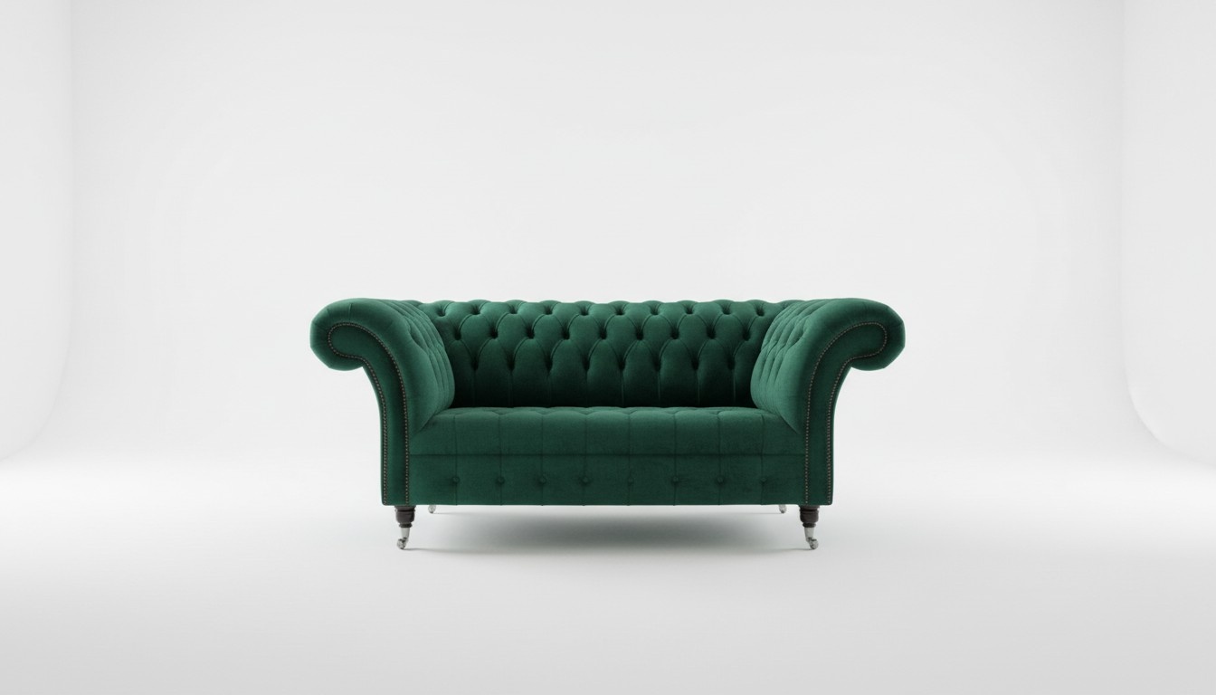 Grüne Designer Couch 2 Sitzer Chesterfield Samt Stoff Textil Sofa