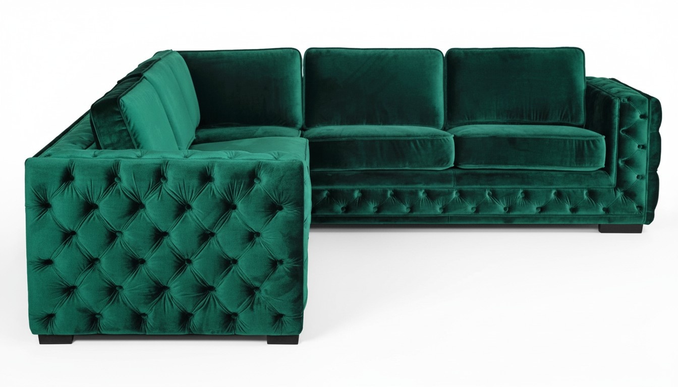 Grüne Ecksofa Chesterfield Wohnzimmer Modern Design Sofa Möbel Samt Eckgarnitur