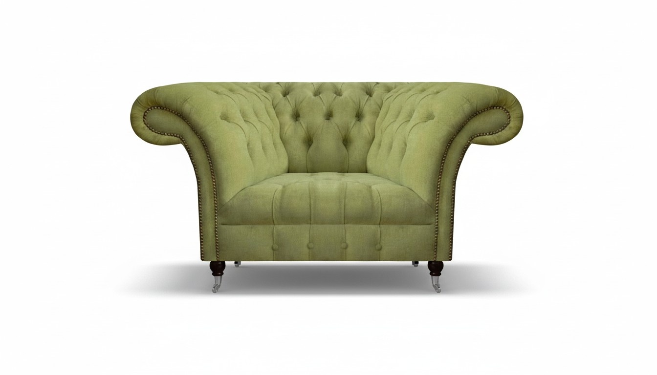 Grüner Chesterfield Wohnzimmer Sessel Luxuriöser Textil Polstersessel