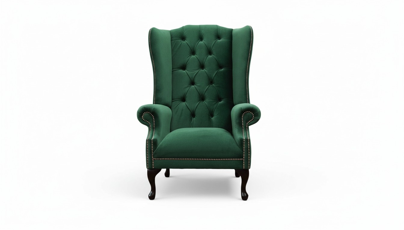Grüner Ohrensessel Sessel Design Polster Sofa Chesterfield Textil Wohnzimmer
