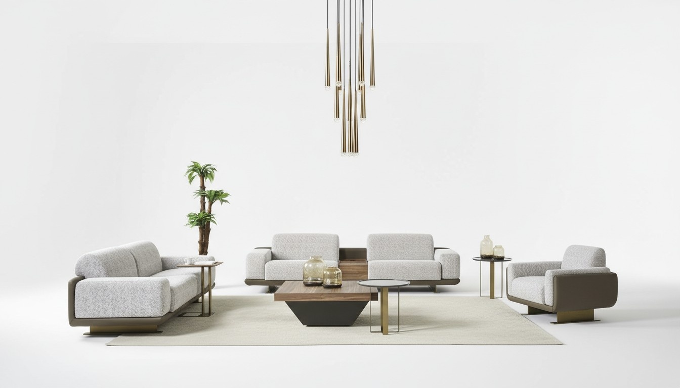 Gruppe Couchen Komplette Polstersofa Grau Stoffsofa Sofagarnitur 3tlg