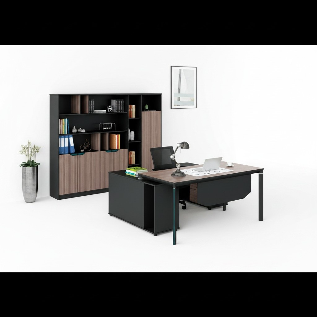 Gruppe Ecke Tisch Büroschrank Büromöbel Arbeitstisch Schwarz Holz Büro