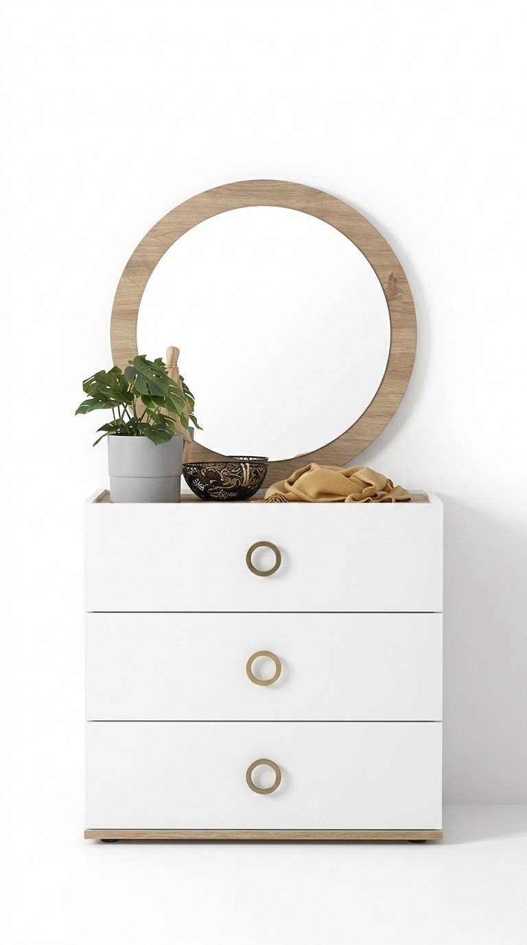 Gruppe Kommode mit Spiegel Kommoden Holz Weiß Schlafzimmer Schrank Set