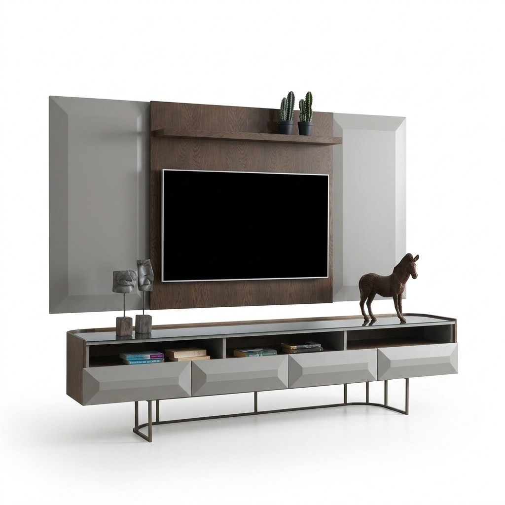 Gruppe RTV Lowboard TV Ständer Sideboard Panel 2tlg Holz Braun Regal