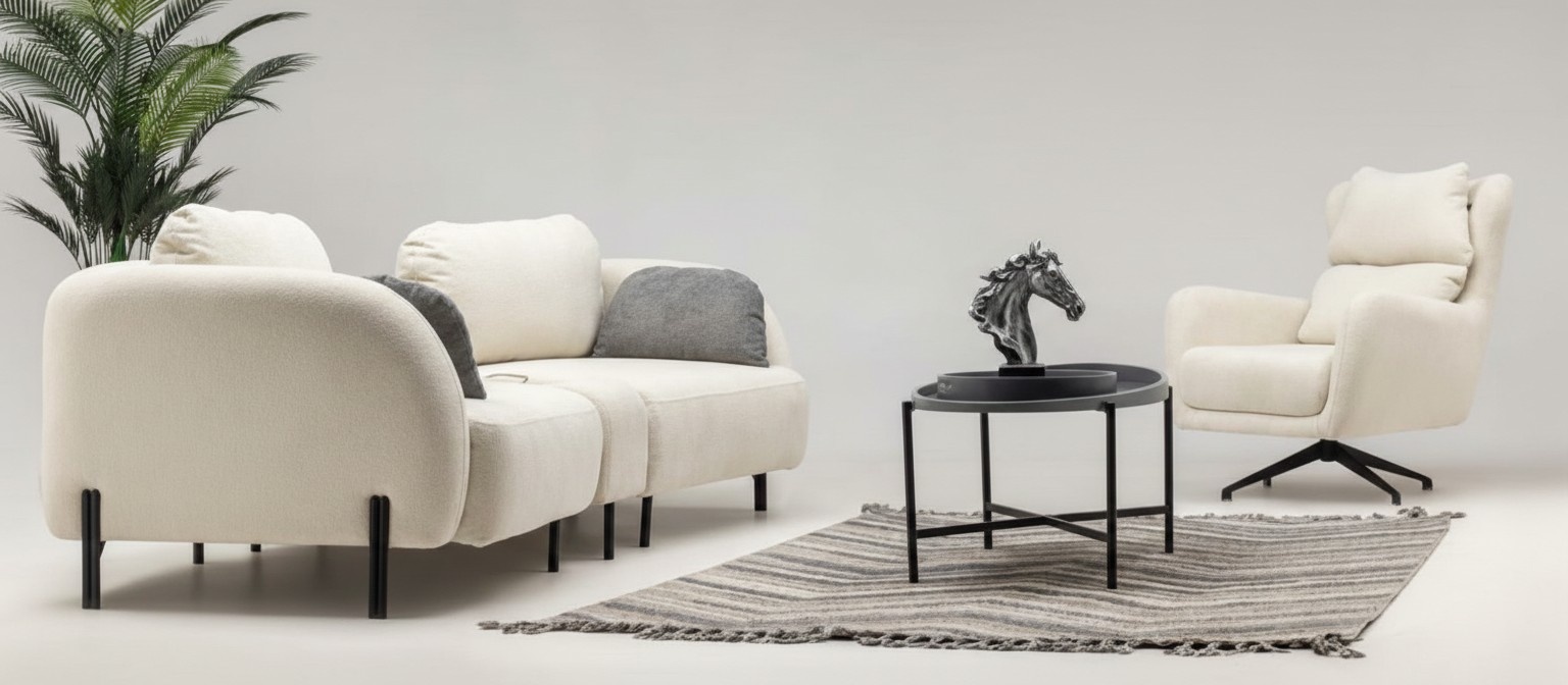 Gruppe Stoffsofa Zweisitzer Sofa Sessel Polstersofa Beige Couch Set