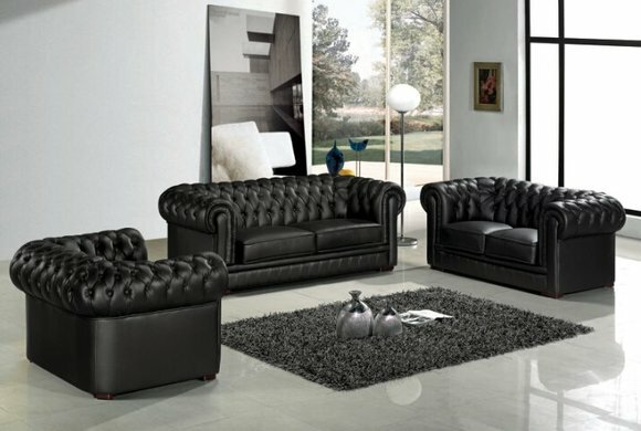 Designer Chesterfield Sofagarnitur Leder 3+2+1 Leder Stoff Couch