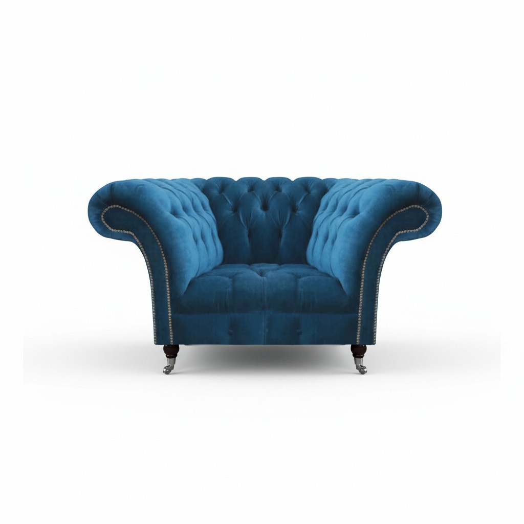 Hellblauer Chesterfield Sessel Designer Wohnzimmer Sitzmöbel Stoffsessel