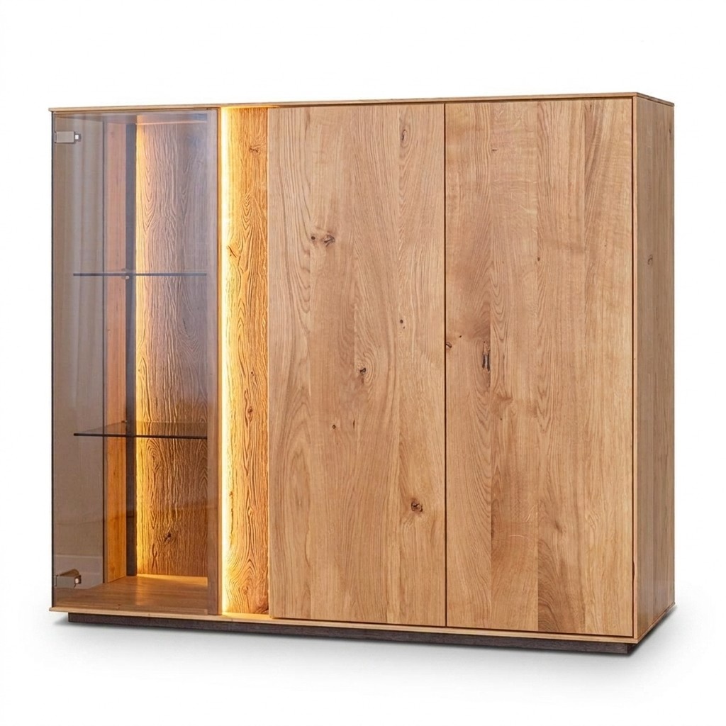 Hellbraune Vitrine Designer Esszimmer Anrichte Holz Schränke LED-Schrank