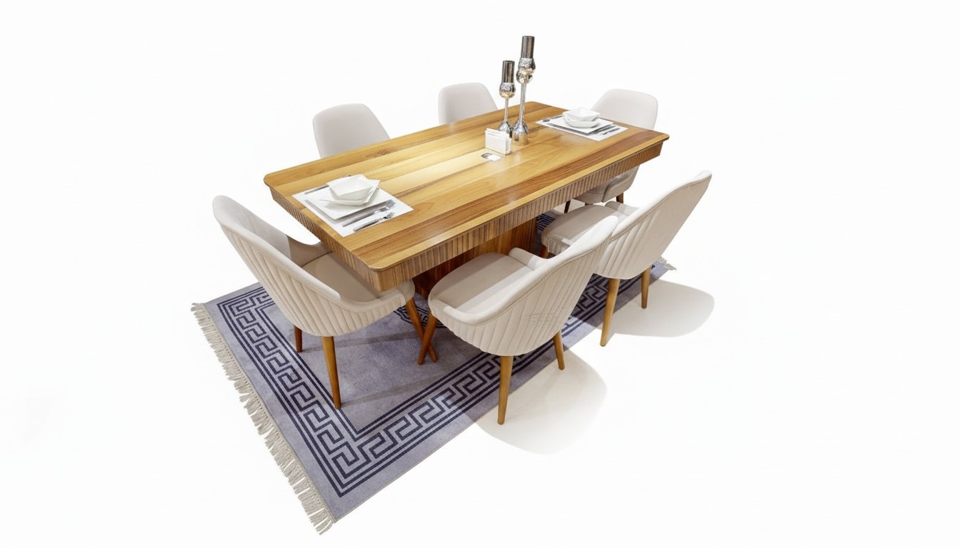 Hellbrauner Holztisch Designer Esszimmer Möbel 6x Weiße Polsterstühle