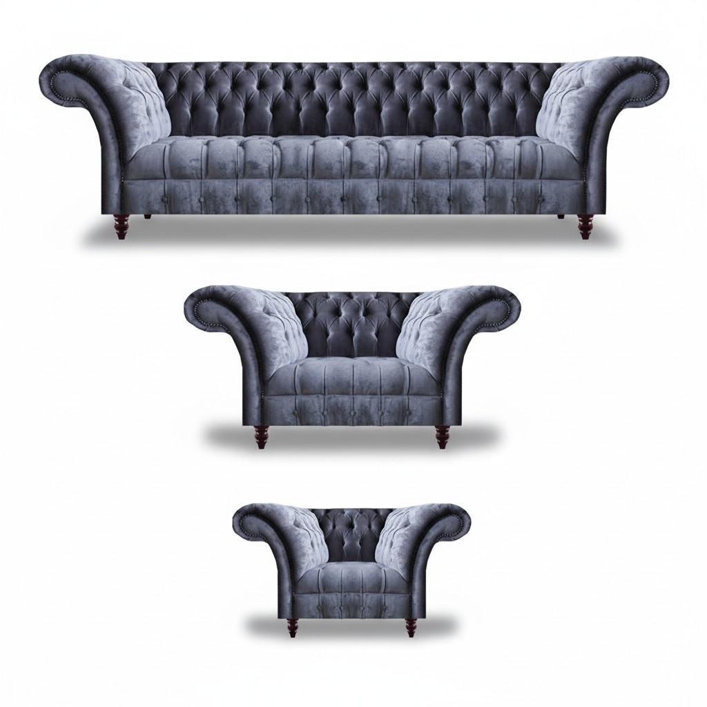 Hellgraue Chesterfield Couchen Designer Sitzgarnitur Viersitzer Sessel