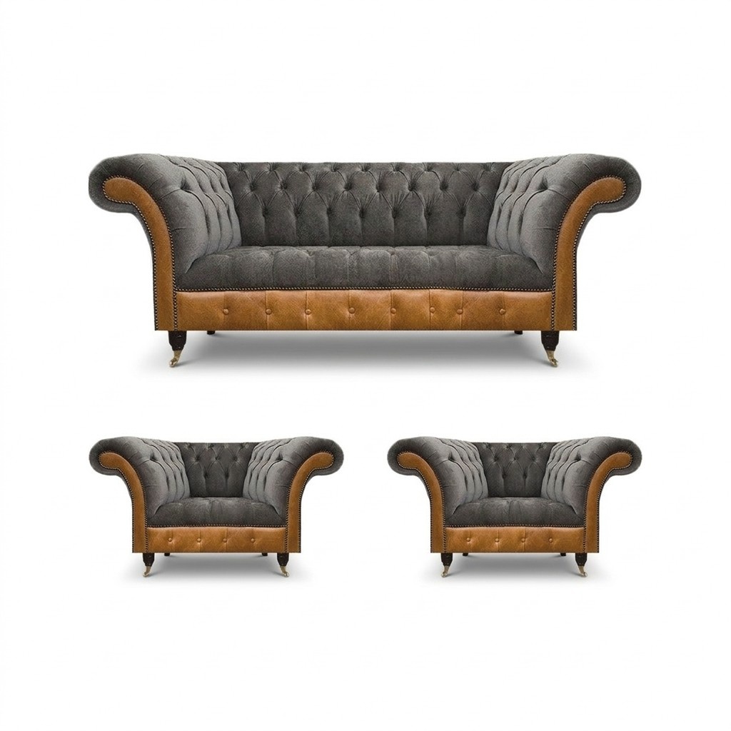 Hellgraue Chesterfield Lehnsessel Designer 3-Sitzer Couch Polster Möbel