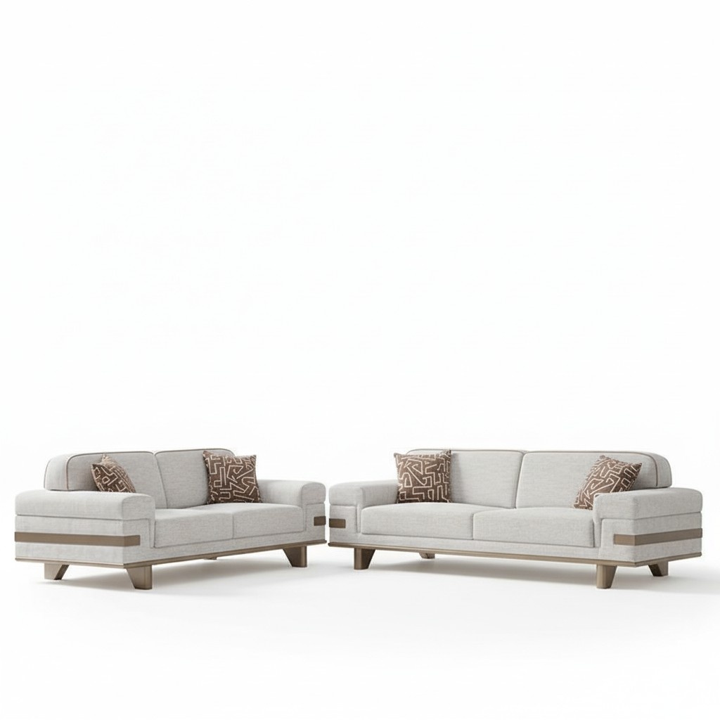 Hellgraue Sitzgarnitur Moderne Polster Stoff Couch Textil Sofa Sofagarnitur 3+3