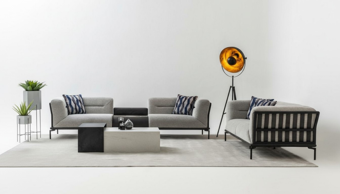 Braun-Graue Büromöbel Luxuriöse Garnitur Arbeitstisch Designer Schrank