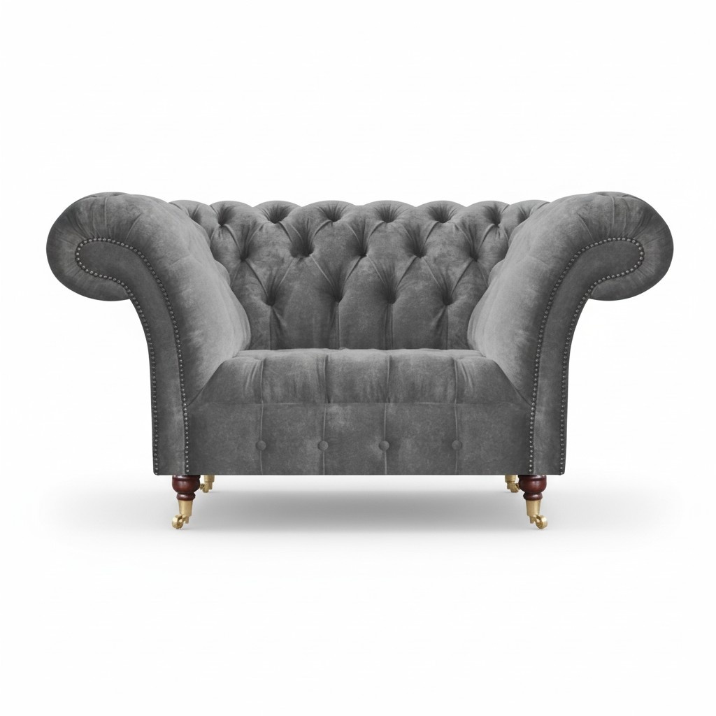 Hellgrauer Chesterfield Einisitzer Moderner Textilsessel Polstermöbel