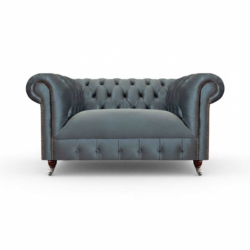 Hellgrauer Chesterfield Zweisitzer Wohnzimmer Polstercouchen Textilsofa